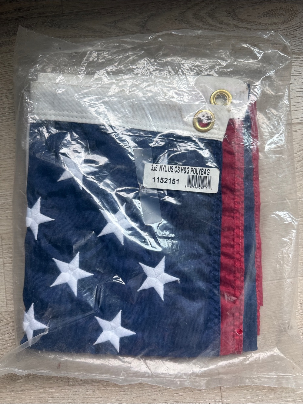 New in original packaging 3 ft x 5 ft American flag with embroidered stars.